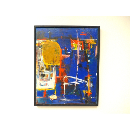 7046 - MARTIN WALTON (1939-2018) A textured oil on canvas, untitled abstract composition with ochre form in... 