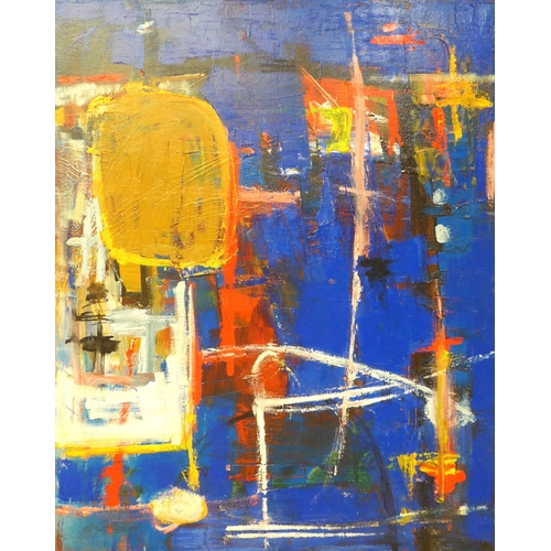 7046 - MARTIN WALTON (1939-2018) A textured oil on canvas, untitled abstract composition with ochre form in... 