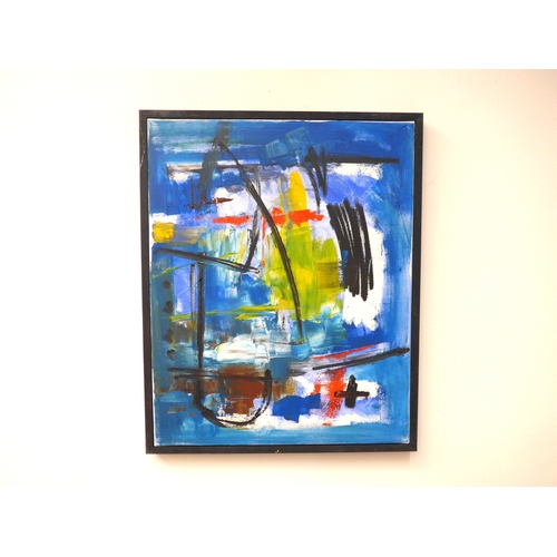 7054 - MARTIN WALTON (1939-2018) An oil on canvas, untitled abstract composition in yellow, white and black... 