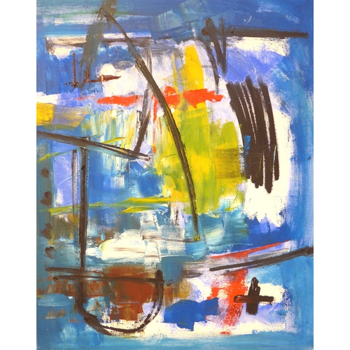 7054 - MARTIN WALTON (1939-2018) An oil on canvas, untitled abstract composition in yellow, white and black... 