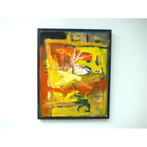 7055A - MARTIN WALTON (1939-2018) A textured oil on canvas, untitled abstract composition in yellow and red ... 