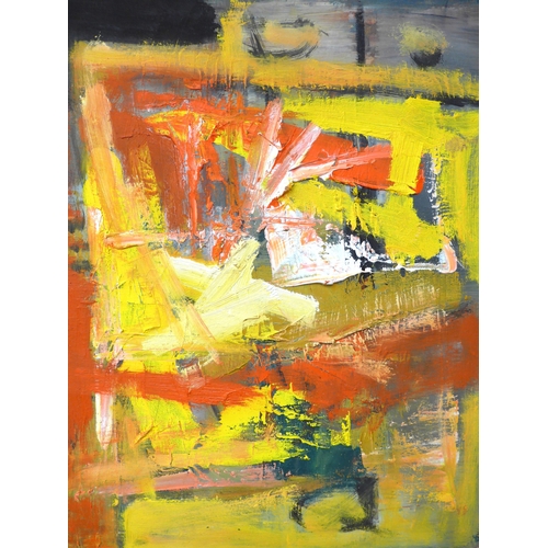 7055A - MARTIN WALTON (1939-2018) A textured oil on canvas, untitled abstract composition in yellow and red ... 