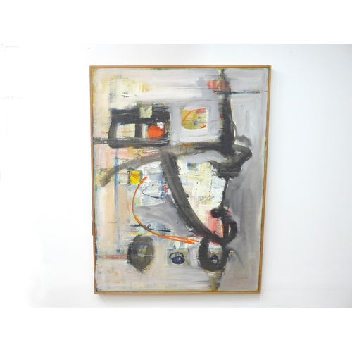 7004 - MARTIN WALTON (1939-2018) A large textured oil on canvas, abstract composition with black and red li... 
