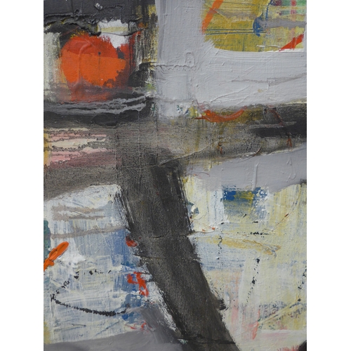 7004 - MARTIN WALTON (1939-2018) A large textured oil on canvas, abstract composition with black and red li... 