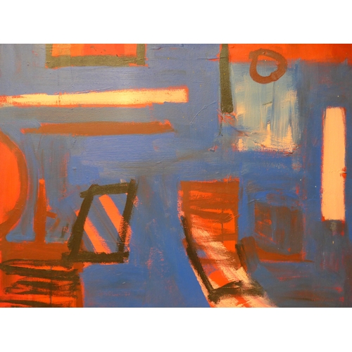 7052 - MARTIN WALTON (1939-2018) A large oil on canvas, untitled abstract composition in blue with red, blu... 