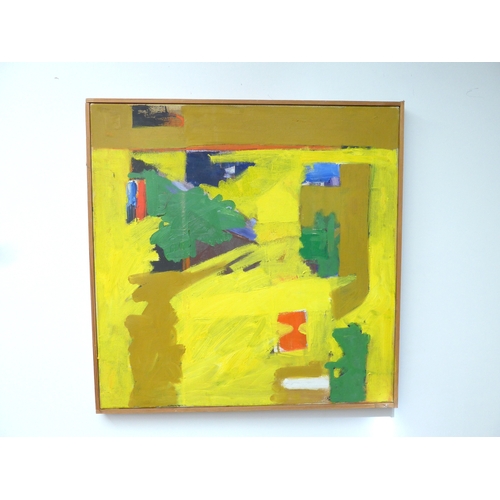 7038 - MARTIN WALTON (1939-2018) An oil on canvas, untitled abstract composition in yellow and ochre with g... 