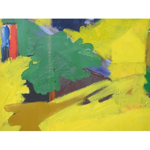 7038 - MARTIN WALTON (1939-2018) An oil on canvas, untitled abstract composition in yellow and ochre with g... 