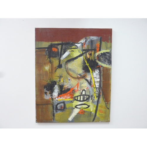7016 - MARTIN WALTON (1939-2018) A textured oil on canvas, untitled abstract composition with black forms o... 