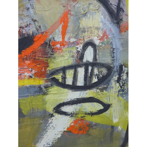 7016 - MARTIN WALTON (1939-2018) A textured oil on canvas, untitled abstract composition with black forms o... 