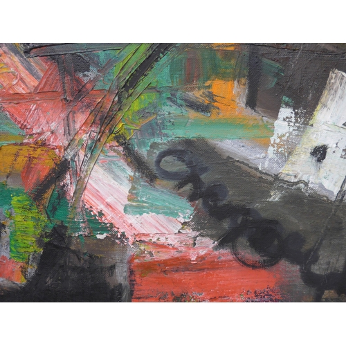 7017 - MARTIN WALTON (1939-2018) A textured oil on canvas, untitled abstract composition in green with flas... 