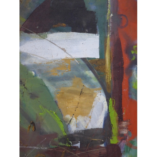 7018 - MARTIN WALTON (1939-2018) A textured oil on canvas, untitled abstract composition in green and red w... 