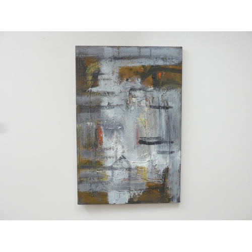 7041 - MARTIN WALTON (1939-2018) A textured oil on canvas, untitled abstract composition in grey with black... 