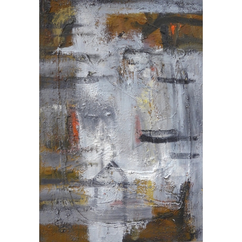 7041 - MARTIN WALTON (1939-2018) A textured oil on canvas, untitled abstract composition in grey with black... 