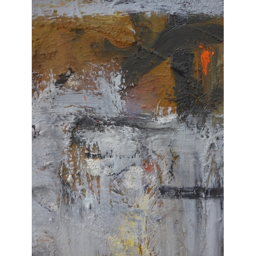 7041 - MARTIN WALTON (1939-2018) A textured oil on canvas, untitled abstract composition in grey with black... 