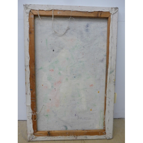 7041 - MARTIN WALTON (1939-2018) A textured oil on canvas, untitled abstract composition in grey with black... 