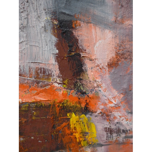 7037 - MARTIN WALTON (1939-2018) A textured oil on canvas, untitled abstract composition in grey and pink w... 