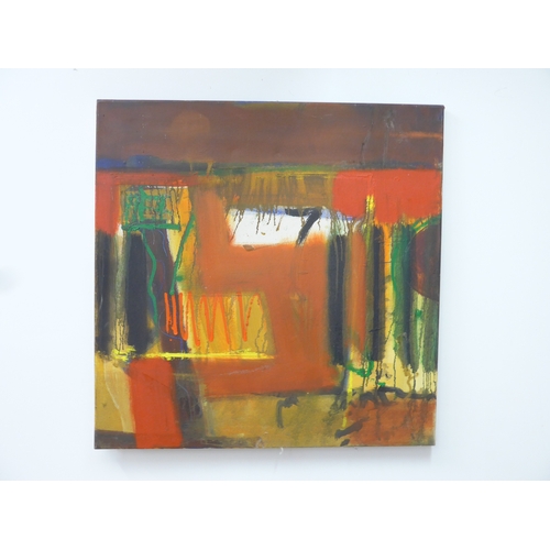 7015 - MARTIN WALTON (1939-2018) An acrylic and oil on canvas, untitled abstract composition in red and och... 