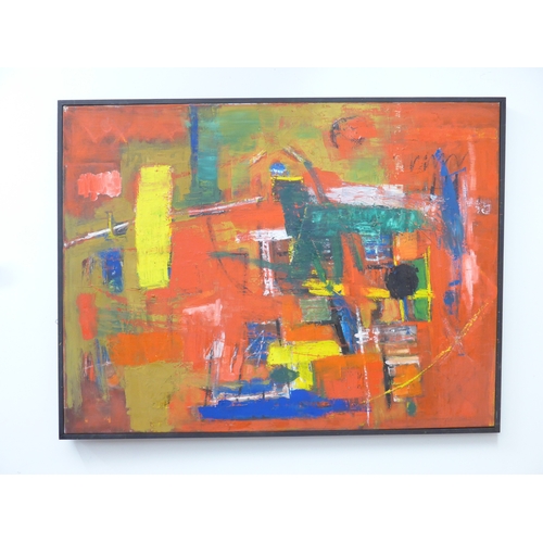 7042 - MARTIN WALTON (1939-2018) A large oil on canvas, untitled abstract composition in green, yellow and ... 