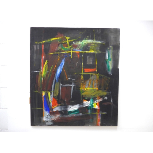 7024 - MARTIN WALTON (1939-2018) A large oil on canvas, untitled abstract composition with coloured lines o... 
