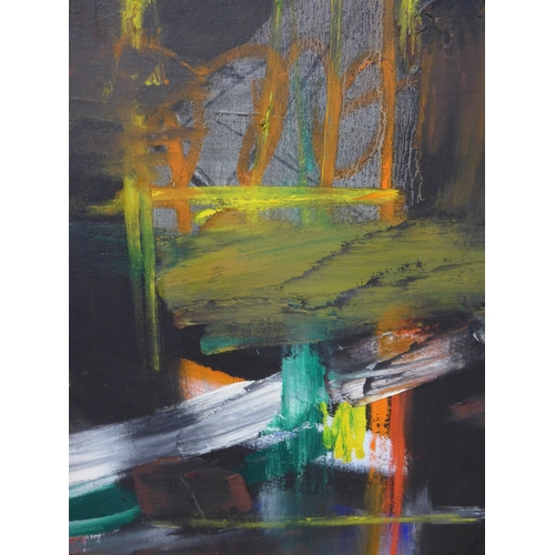 7024 - MARTIN WALTON (1939-2018) A large oil on canvas, untitled abstract composition with coloured lines o... 