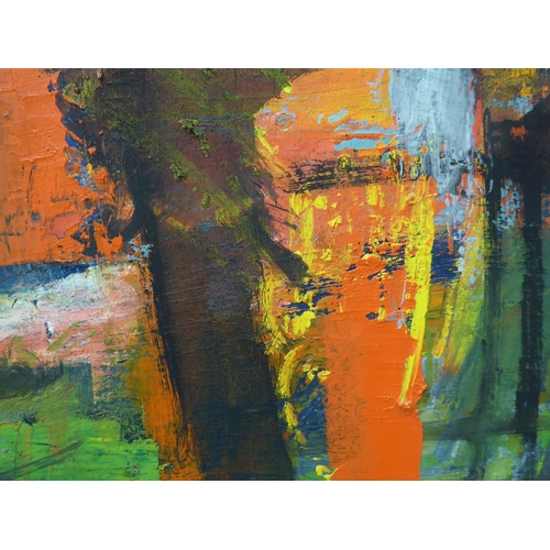 7020 - MARTIN WALTON (1939-2018) A large oil on canvas, untitled abstract composition in multi colours over... 
