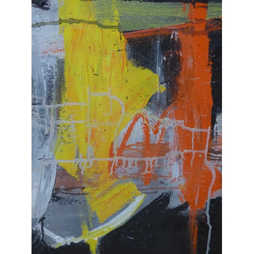 7022 - MARTIN WALTON (1939-2018) A large oil on canvas, untitled abstract composition in red and yellow ove... 