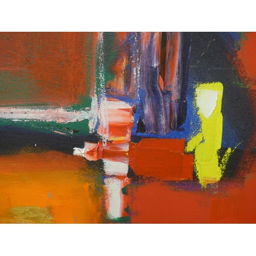 7023 - MARTIN WALTON (1939-2018) A large oil on canvas, untitled abstract composition in yellow, orange and... 