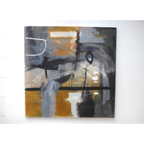 7026 - MARTIN WALTON (1939-2018) A large oil on canvas, untitled abstract composition in grey, ochre, black... 