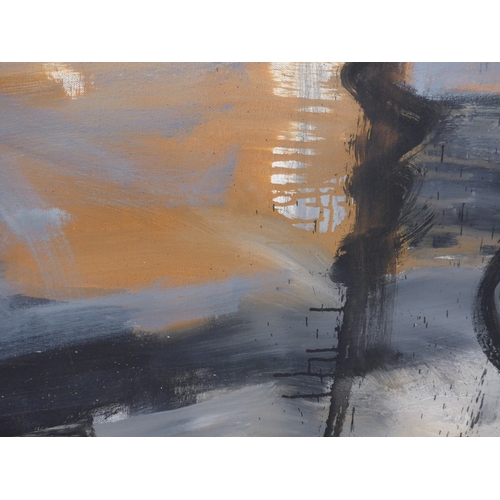 7026 - MARTIN WALTON (1939-2018) A large oil on canvas, untitled abstract composition in grey, ochre, black... 