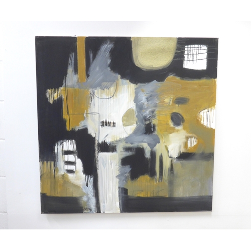 7025 - MARTIN WALTON (1939-2018) A large oil on canvas, untitled abstract composition in grey, ochre, black... 