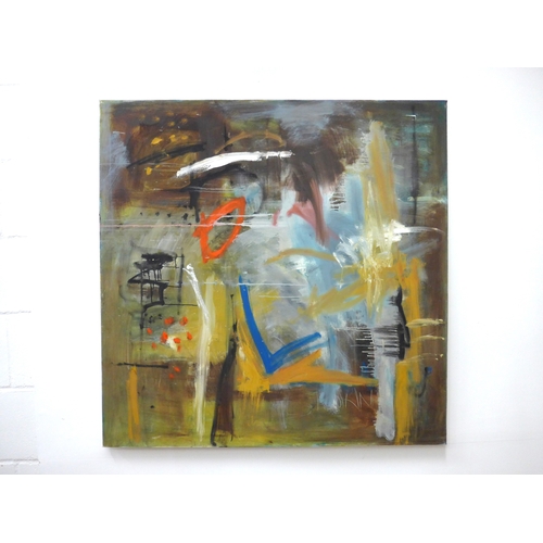 7027 - MARTIN WALTON (1939-2018) A large oil on canvas, untitled abstract composition with red and blue mot... 
