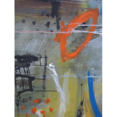7027 - MARTIN WALTON (1939-2018) A large oil on canvas, untitled abstract composition with red and blue mot... 
