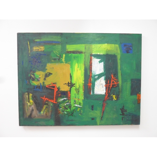 7034 - MARTIN WALTON (1939-2018) A large oil on canvas, untitled abstract composition in red, white and och... 