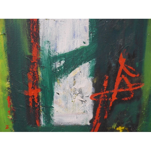 7034 - MARTIN WALTON (1939-2018) A large oil on canvas, untitled abstract composition in red, white and och... 