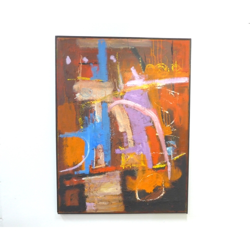 7039 - MARTIN WALTON (1939-2018) A large oil on canvas, untitled abstract composition in blue, lilac and pi... 