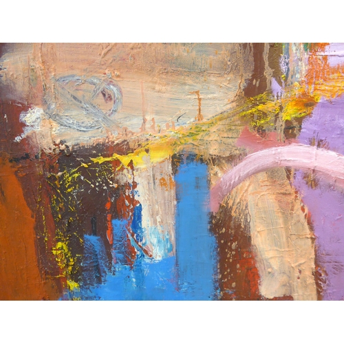 7039 - MARTIN WALTON (1939-2018) A large oil on canvas, untitled abstract composition in blue, lilac and pi... 