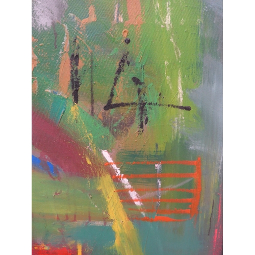7021 - MARTIN WALTON (1939-2018) A large oil on canvas, untitled abstract composition in multi colours with... 