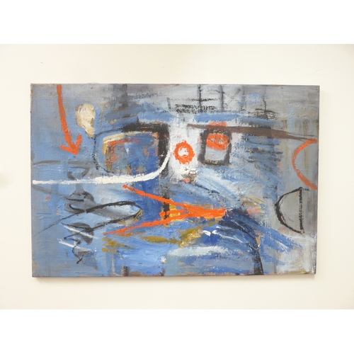 7005 - MARTIN WALTON (1939-2018) A large textured oil on canvas, untitled abstract composition with red, wh... 