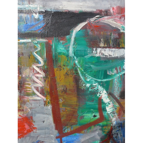 7050 - MARTIN WALTON (1939-2018) A textured oil on canvas, untitled abstract composition in green and ochre... 