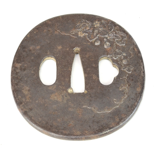7024 - A group of five iron tsuba, one signed Sadahisa

 Provenance
 Henry Potter Stevens Collection