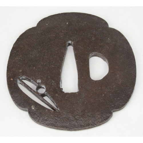 7024 - A group of five iron tsuba, one signed Sadahisa

 Provenance
 Henry Potter Stevens Collection