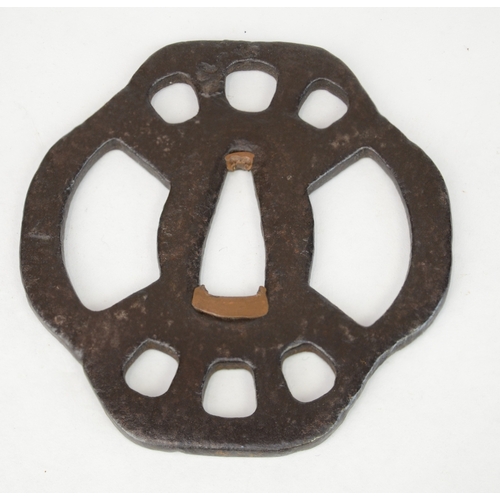7024 - A group of five iron tsuba, one signed Sadahisa

 Provenance
 Henry Potter Stevens Collection