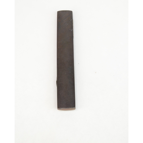 7056 - NORIYUKI- A copper kozuka decorated with three geese in flight in shibuichi with silver moon, signed... 