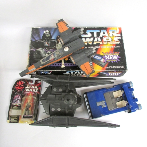 6041 - Star Wars - related items to include Hasbro spaceships and cased Jar Jar Binks together with an inte... 