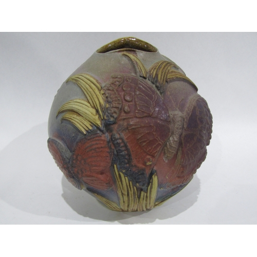 4044 - A Bernard Rooke vase decorated with butterflies in long grass, monogram to base, 18cm tall