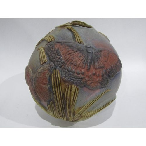 4044 - A Bernard Rooke vase decorated with butterflies in long grass, monogram to base, 18cm tall