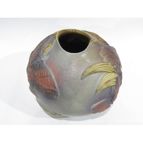4044 - A Bernard Rooke vase decorated with butterflies in long grass, monogram to base, 18cm tall
