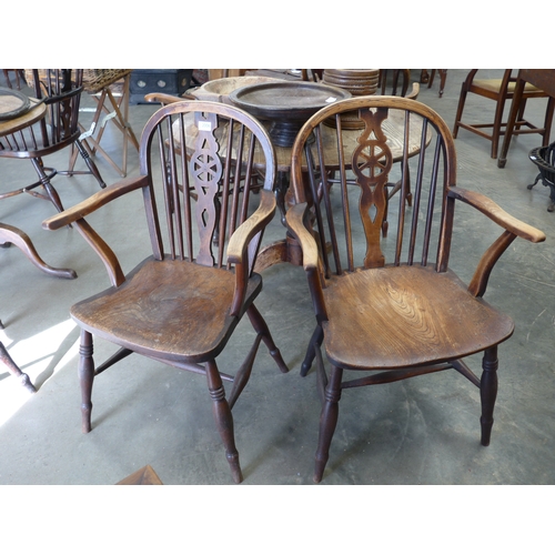2004 - A pair of early 19th Century ash and elm wheelback armchairs