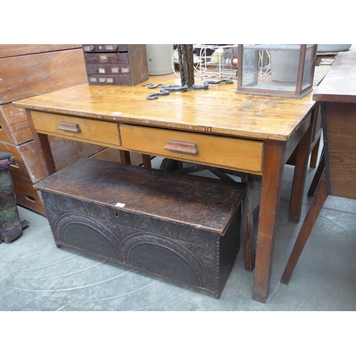 2015 - A 1950's beech two drawer teacher desk