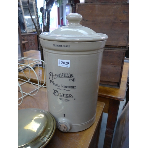 2029 - A stoneware Cheavins Water Filter, cracked